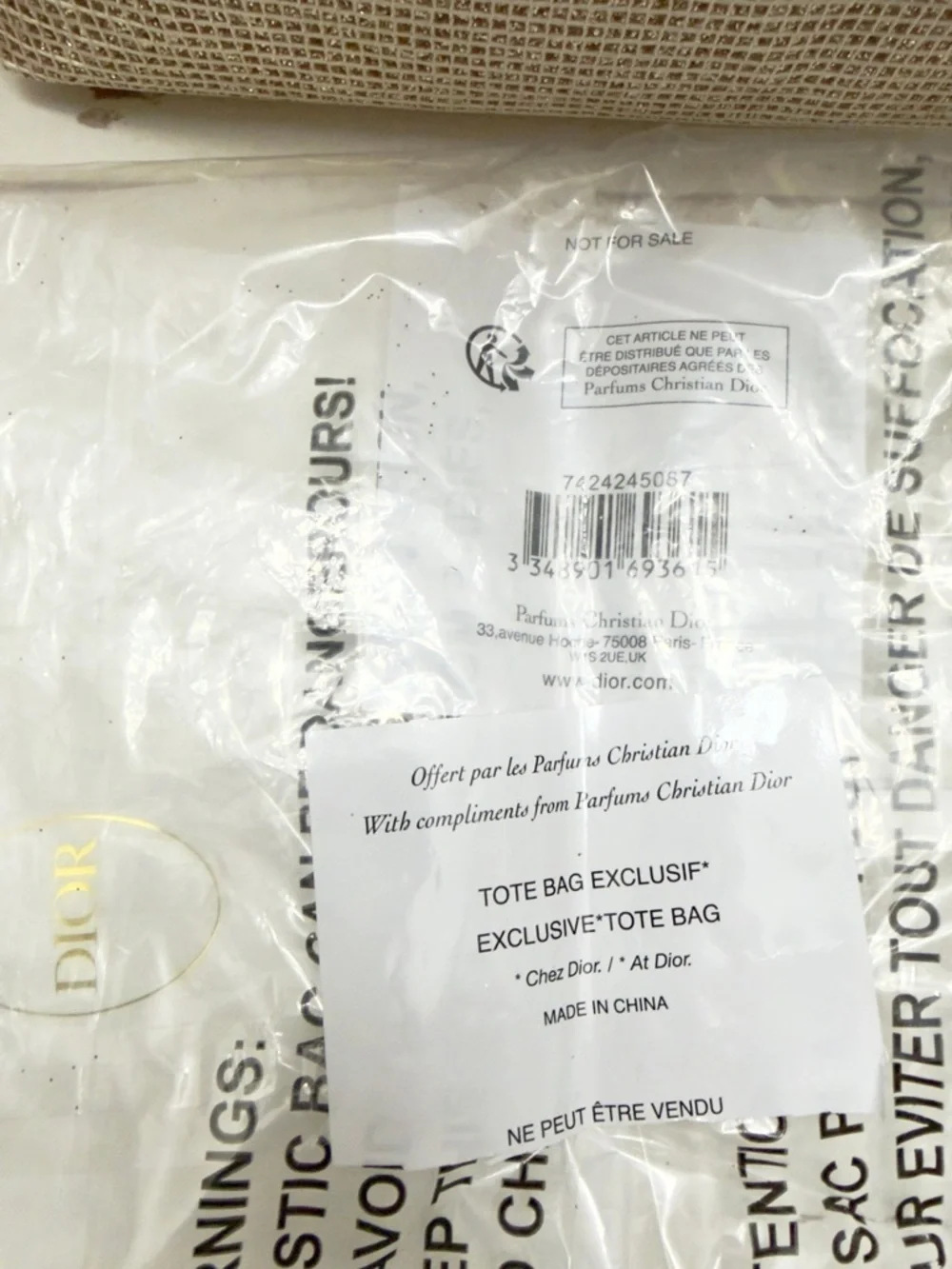 LAST 1- Dior Beauty Exclusive Gold Tote Bag